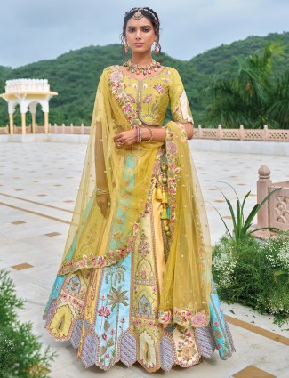 Elegantry mehendi green silk lehenga choli