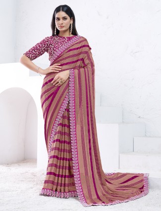 Latest brown and purple printed georgette saree