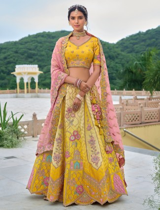 Gorgeous mustard yellow silk lehenga choli for women