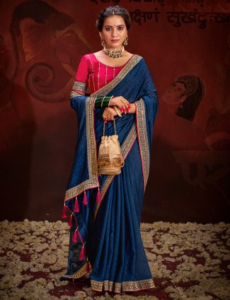 Trendy blue saree for festive in silk