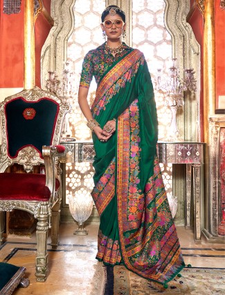 Elegant green viscose saree for party wear
