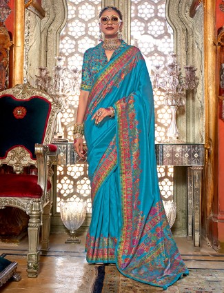 Beautiful aqua viscose printed saree