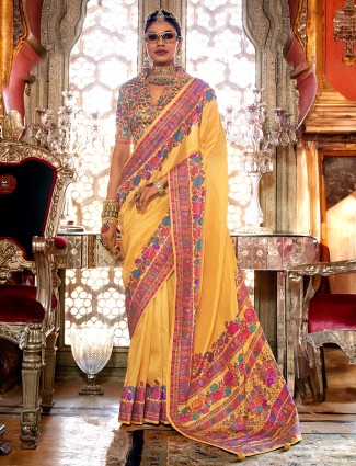Garaceful mustard yellow viscose saree