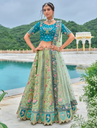 Vibrant pista green silk lehenga choli