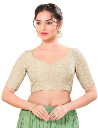Beige sequins work silk readymade blouse
