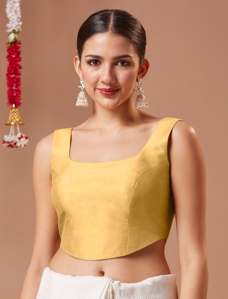 Beige silk plain ready made blouse