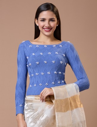 Blue readymade knitted blouse