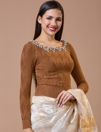 Brown knitted readymade blouse
