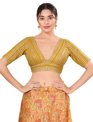 Classy yellow cotton silk ready made blouse