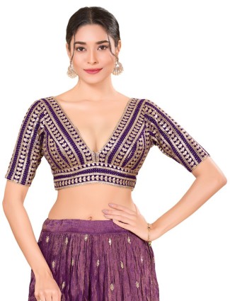Cotton silk purple ready made blouse