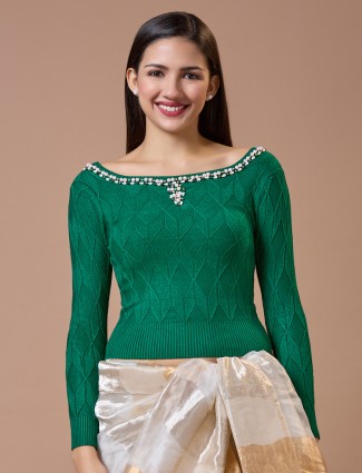 Dark green knitted readymade blouse