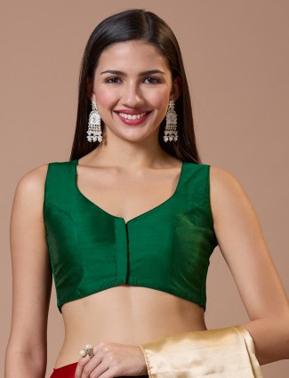 Latest silk dark green ready made blouse