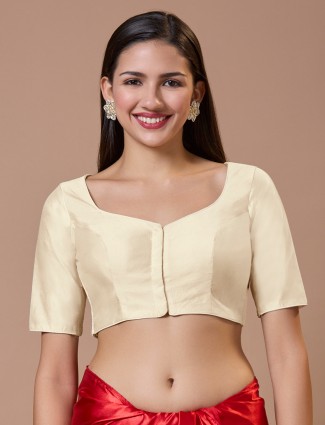 Plain beaige silk blouse with sweetheart neck