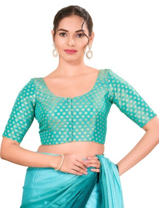 Rama blue silk blouse with zari work