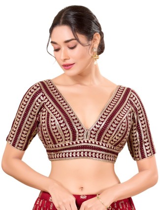 Stunning maroon cotton silk ready made blouse