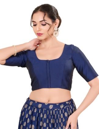Trendy blue ready made silk blouse