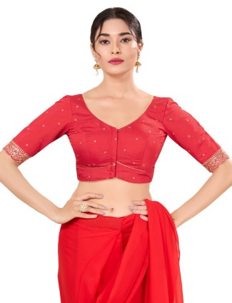 Trendy red readymade blouse in silk