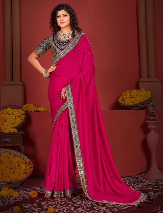 Classy magenta festive saree in silk
