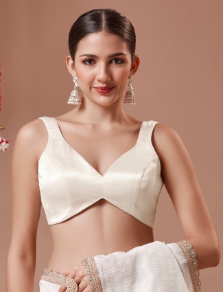 Cream sweetheart neck ready made silk blouse