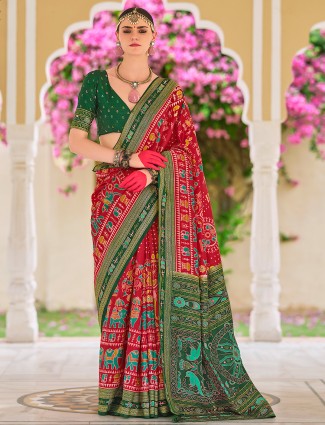 Latest maroon silk saree in printed