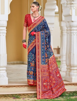 Graceful purple cozi silk saree with artistic prints and thread embroidery
