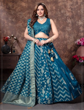 Silk lehenga choli in rama blue colour for women