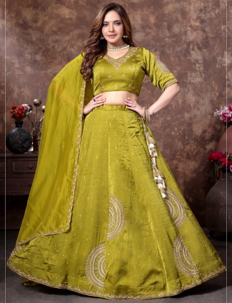Stunning mehendi greenk silk lehenga choli for women