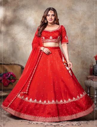 Gorgeous red silk lehenga choli for wedding