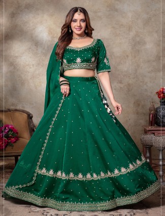 Green silk lehenga choli for women