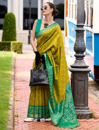 Pastel olive soft silk saree for wedding