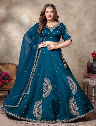 Regal rama blue silk lehenga choli for women