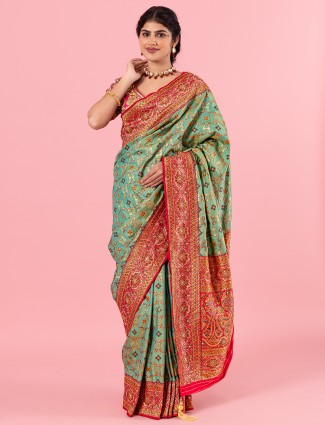 Pista green silk saree for women