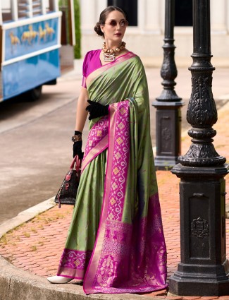 Graceful purple cozi silk saree with artistic prints and thread embroidery