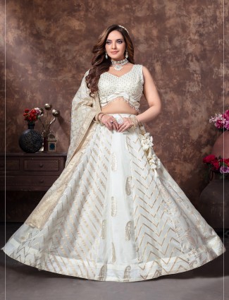Vibrant off white silk lehenga choli for women