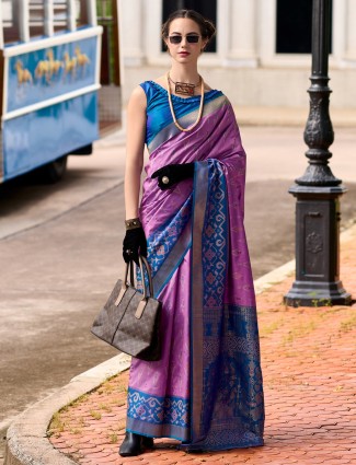 Classy soft silk violet saree for wedding