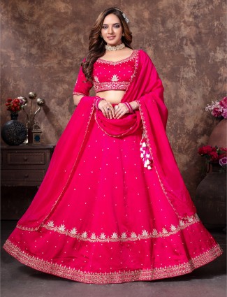 Latest wedding style silk rani pink lehenga choli