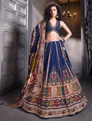 Fabulous blue silk printed lehenga choli