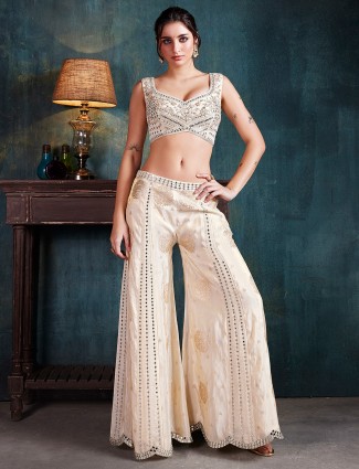 Cream silk wedding wear palazzo suit