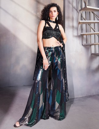 Black party wear palazzo suit with sequins work