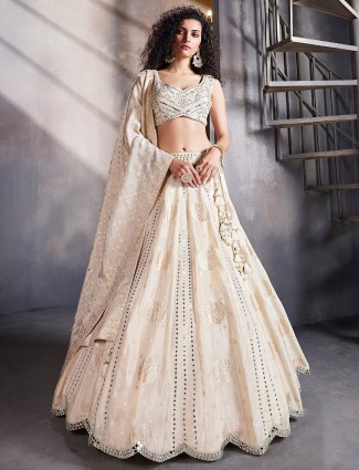 Stunning cream silk lehenga choli for wedding