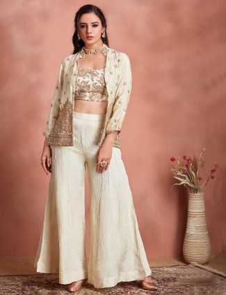 Stylish georgette cream palazzo suit with jacket style