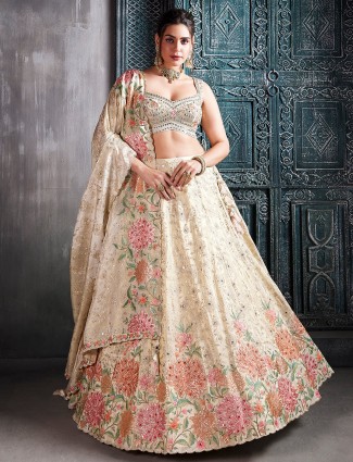 Trendy beige silk lehenga choli