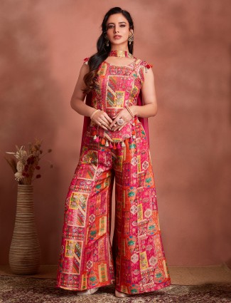 Magenta modal silk palazzo suit with dupatta