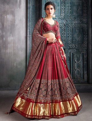Maroon gaji silk printed lehenga choli