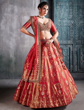 Orange silk wedding wear lehenga choli