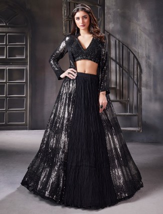 Black georgette party wear lehenga choli