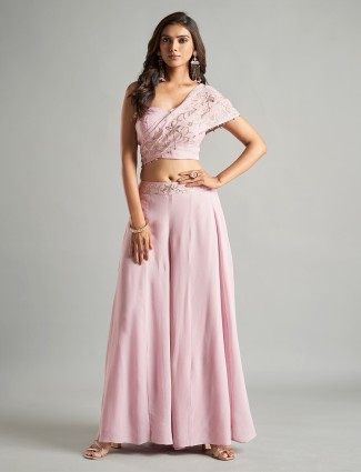 Glamorous light pink georgette palazzo set