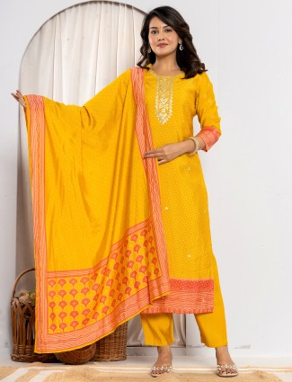 Gorgeous mustard yellow silk kurti set