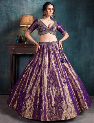 Latest dark purple silk lehenga choli for wedding