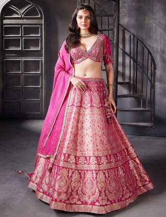 Stunning rani color banarasi silk lehenga choli